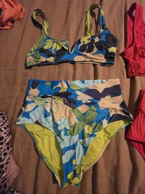 aerie Blue Floral High-Waist Bikini Set